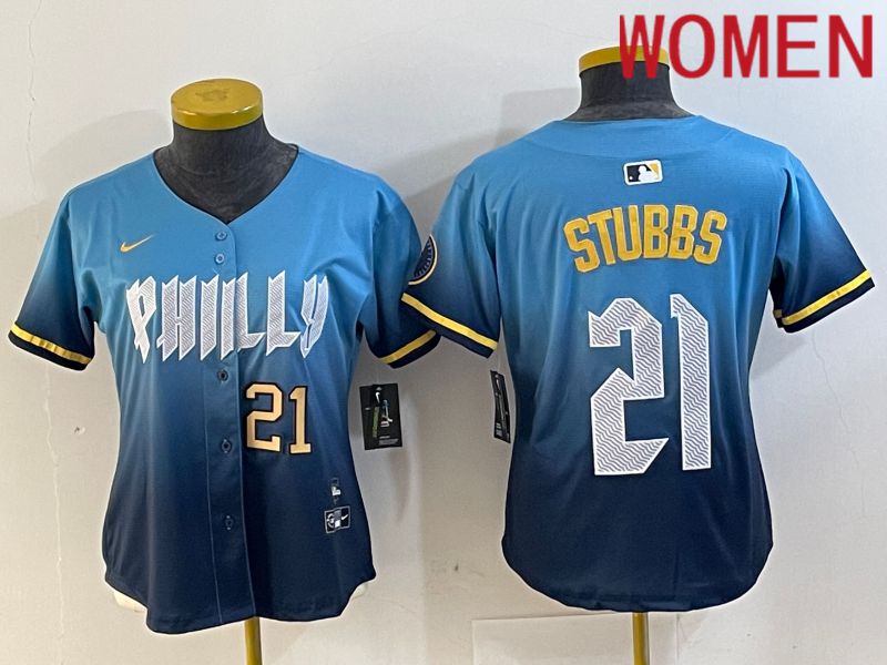 Women Philadelphia Phillies #21 Stubbs Blue City Edition 2024 Nike MLB Jersey style 4